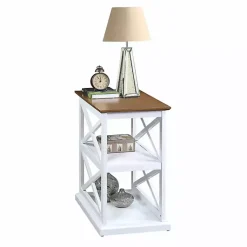 Kirklands Home Two-Tone Wood Double X Sides Accent Table White