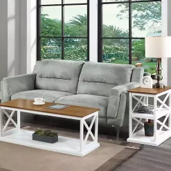 Kirklands Home Two-Tone Wood Double X Sides Accent Table White