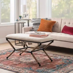 Kirklands Home White Upholstered and Wrapped Rope Metal Bench Online