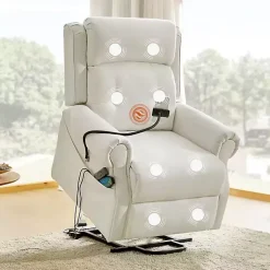 Kirklands Home Upholstered Lift Assist Massaging Recliner White Discount