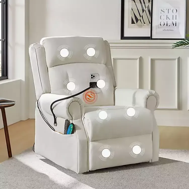Kirklands Home Upholstered Lift Assist Massaging Recliner White Discount