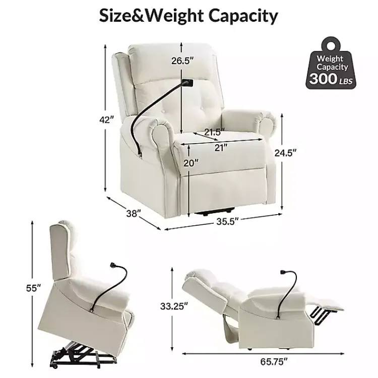 Kirklands Home Upholstered Lift Assist Massaging Recliner White Discount