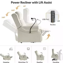 Kirklands Home Upholstered Lift Assist Massaging Recliner White Discount