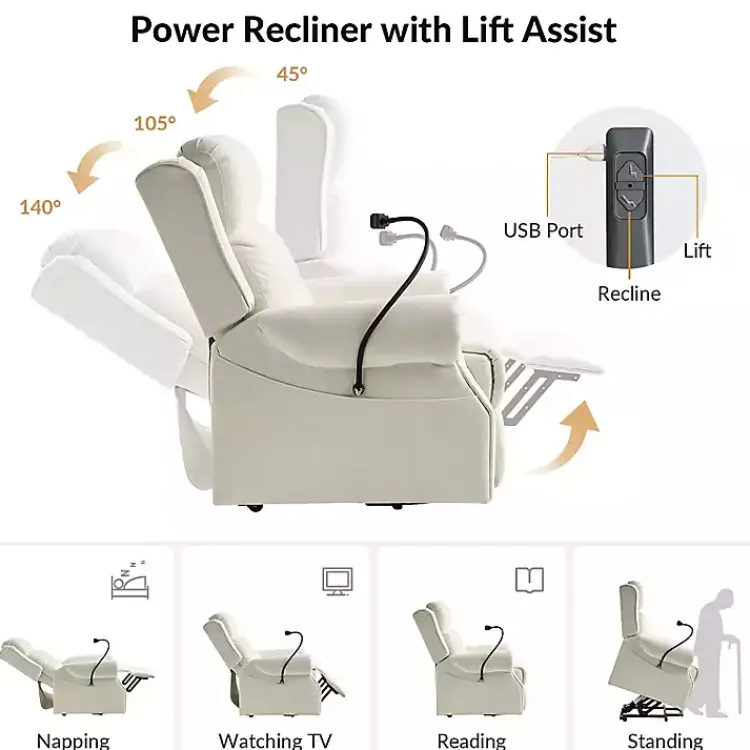 Kirklands Home Upholstered Lift Assist Massaging Recliner White Discount