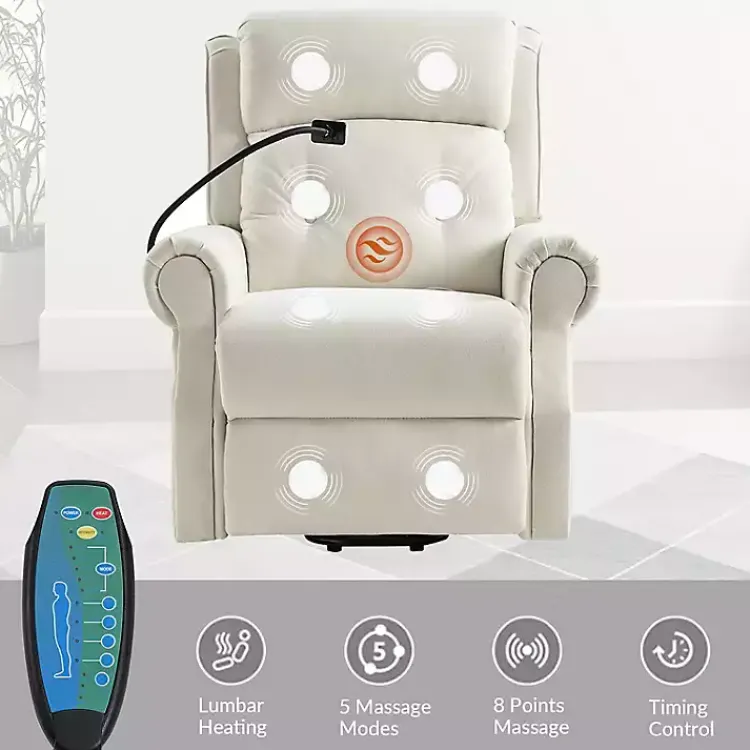 Kirklands Home Upholstered Lift Assist Massaging Recliner White Discount