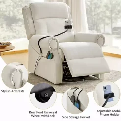 Kirklands Home Upholstered Lift Assist Massaging Recliner White Discount