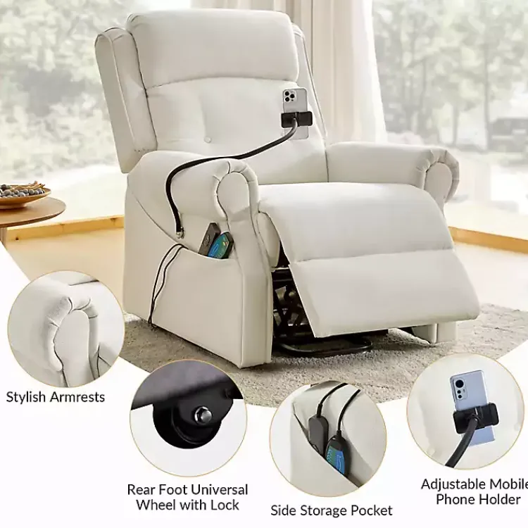Kirklands Home Upholstered Lift Assist Massaging Recliner White Discount