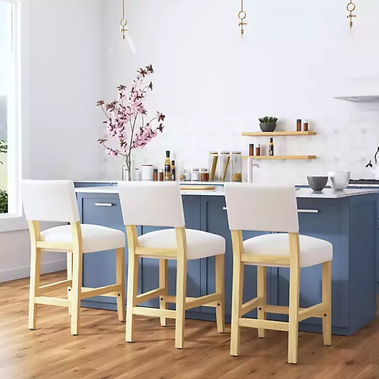 Kirklands Home Upholstered Wood Counter Stool White New