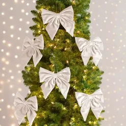 Christmas Ornaments>Kirklands Home Velvet Bow 6-pc. Ornament Set, 8 in. White