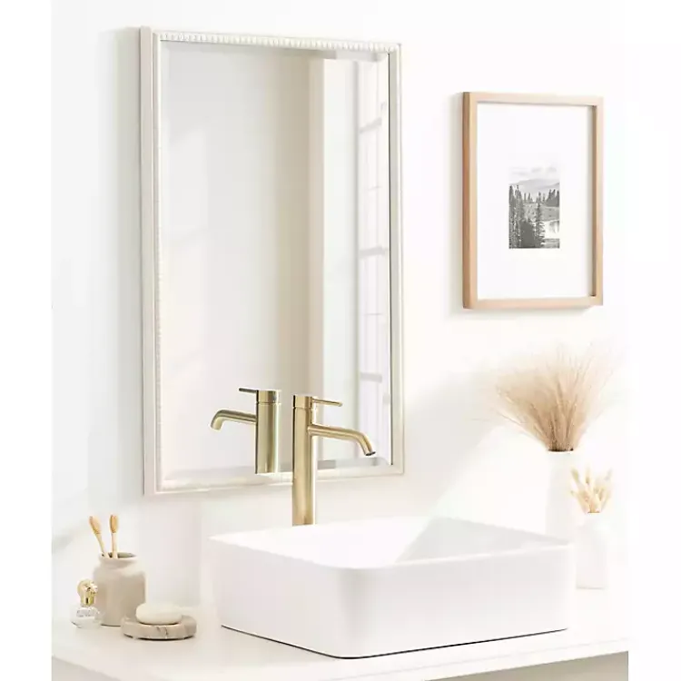 Kirklands Home White Vintage Beaded Wall Mirror, 30 in. Clearance