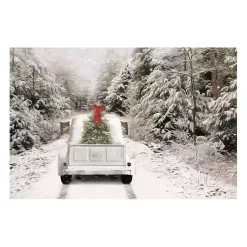 Christmas Art & Wall Decor>Kirklands Home Vintage Truck and Trees Canvas Art Print White
