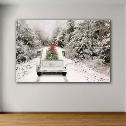 Christmas Art & Wall Decor>Kirklands Home Vintage Truck and Trees Canvas Art Print White