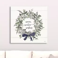 Christmas Art & Wall Decor>Kirklands Home Warm Winter Wishes Wreath Canvas Art Print White