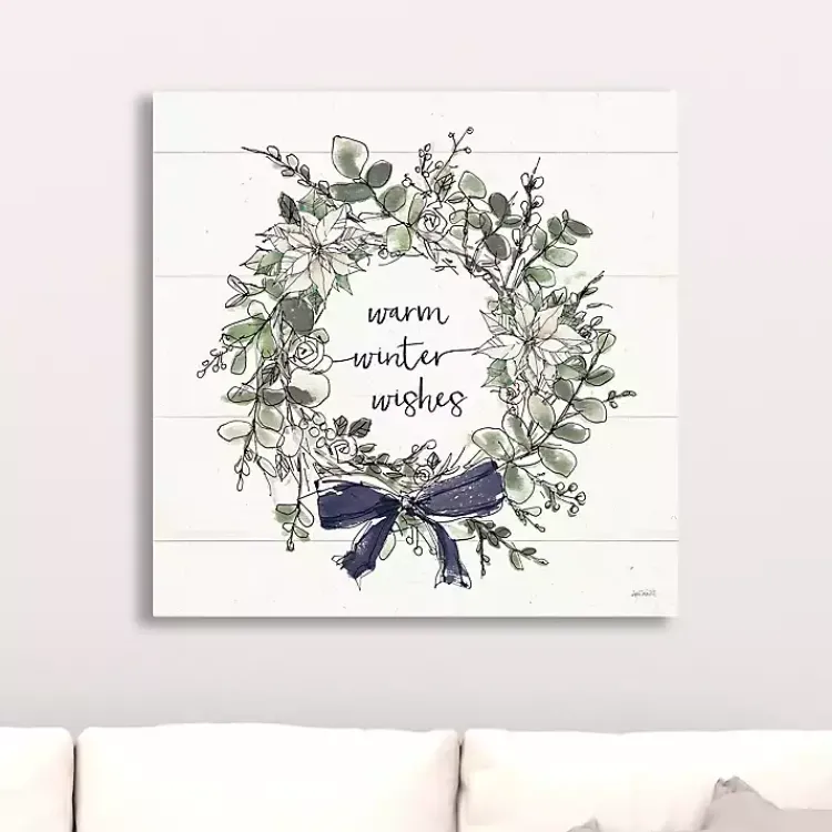 Christmas Art & Wall Decor>Kirklands Home Warm Winter Wishes Wreath Canvas Art Print White