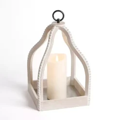 Lanterns>Kirklands Home Washed Beaded Open Lantern, 14 in. White