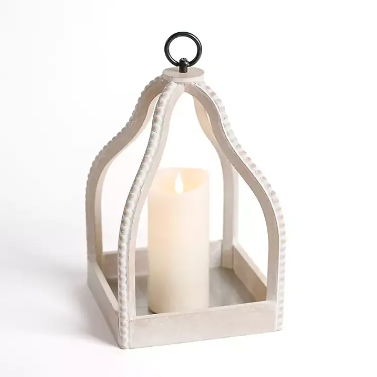Lanterns>Kirklands Home Washed Beaded Open Lantern, 14 in. White