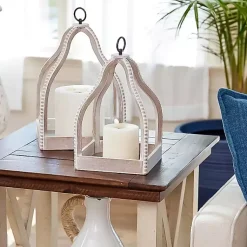 Lanterns>Kirklands Home Washed Beaded Open Lantern, 14 in. White