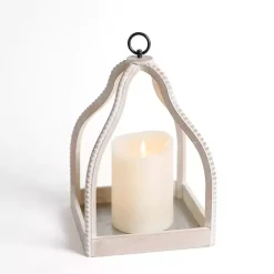 Lanterns>Kirklands Home Washed Beaded Open Lantern, 16 in. White