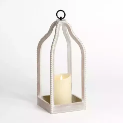 Lanterns>Kirklands Home Washed Beaded Open Lantern, 18 in. White