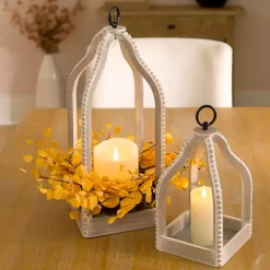 Lanterns>Kirklands Home Washed Beaded Open Lantern, 18 in. White