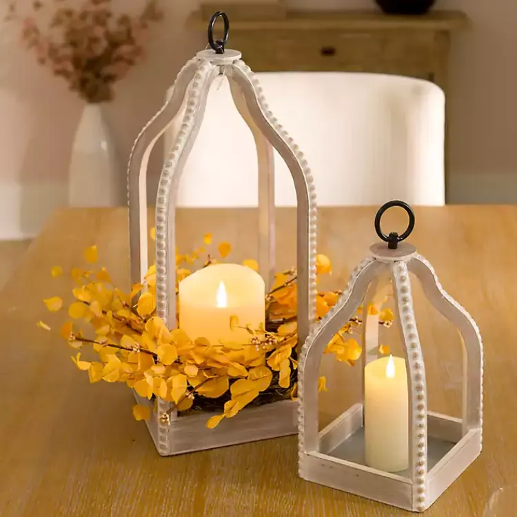 Lanterns>Kirklands Home Washed Beaded Open Lantern, 18 in. White
