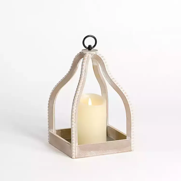Lanterns>Kirklands Home Washed Beaded Open Lantern, 11 in. White