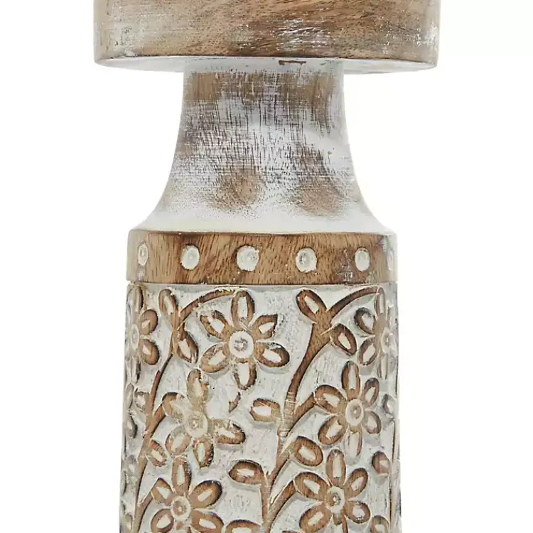 Candle Holders>Kirklands Home White Washed Floral Wood Candle Holders, Set of 3