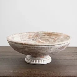 Decorative Bowls & Jars>Kirklands Home White Washed Mango Wood Pedestal Bowl, 12 in.
