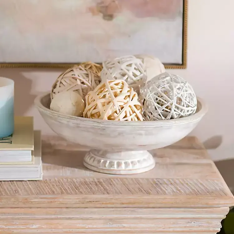 Decorative Bowls & Jars>Kirklands Home White Washed Mango Wood Pedestal Bowl, 12 in.