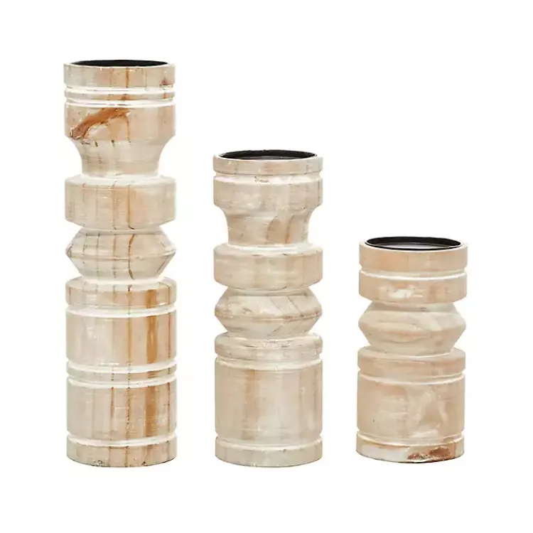 Candle Holders>Kirklands Home White Washed Wood Column Candle Holders, Set of 3