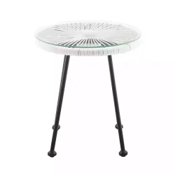 Kirklands Home Wicker and Glass Top Outdoor Side Table White Outlet