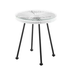 Kirklands Home Wicker and Glass Top Outdoor Side Table White Outlet