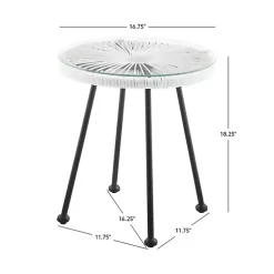 Kirklands Home Wicker and Glass Top Outdoor Side Table White Outlet