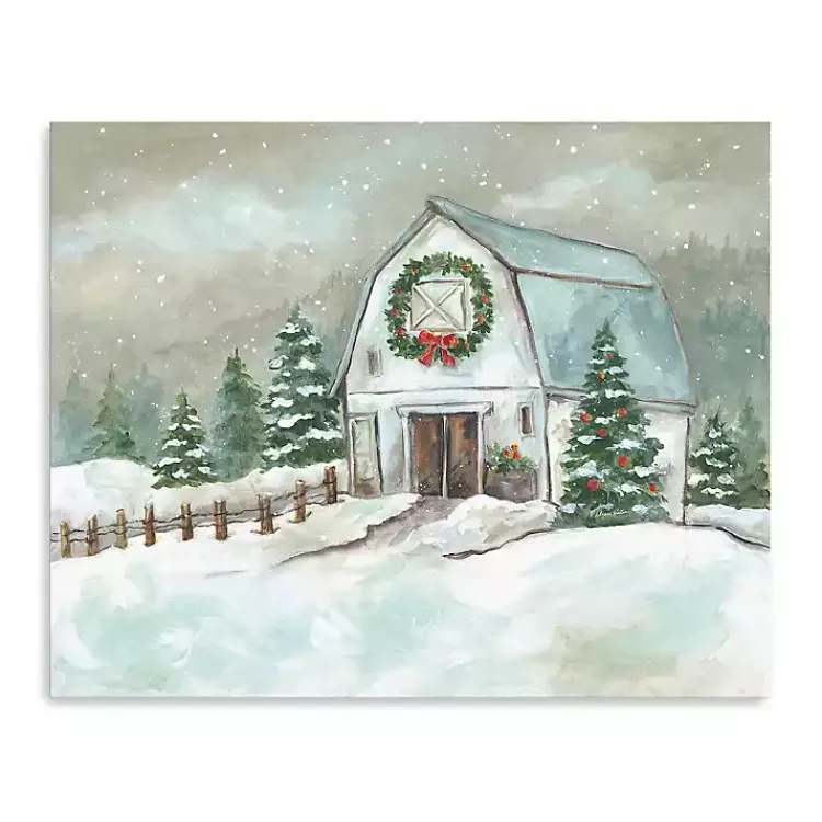 Christmas Art & Wall Decor>Kirklands Home White Winter Barn Canvas Art Print, 20x16 in.
