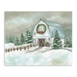 Christmas Art & Wall Decor>Kirklands Home White Winter Barn Canvas Art Print, 30x24 in.