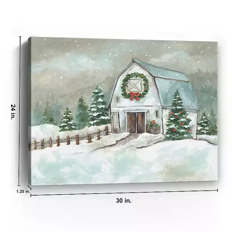 Christmas Art & Wall Decor>Kirklands Home White Winter Barn Canvas Art Print, 30x24 in.