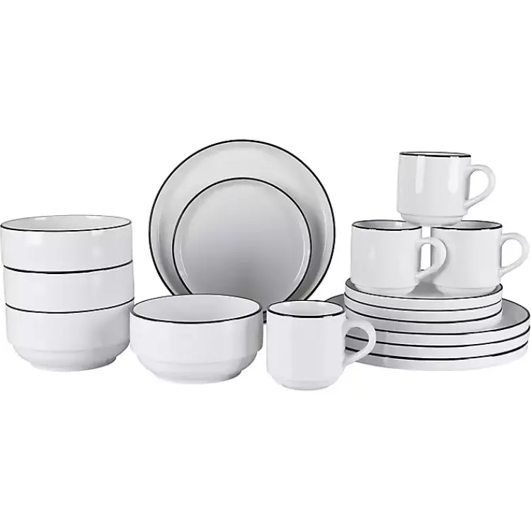 Kirklands Home with Black Rims 16-pc. Dinnerware Set White Hot