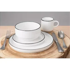 Kirklands Home with Black Rims 16-pc. Dinnerware Set White Hot