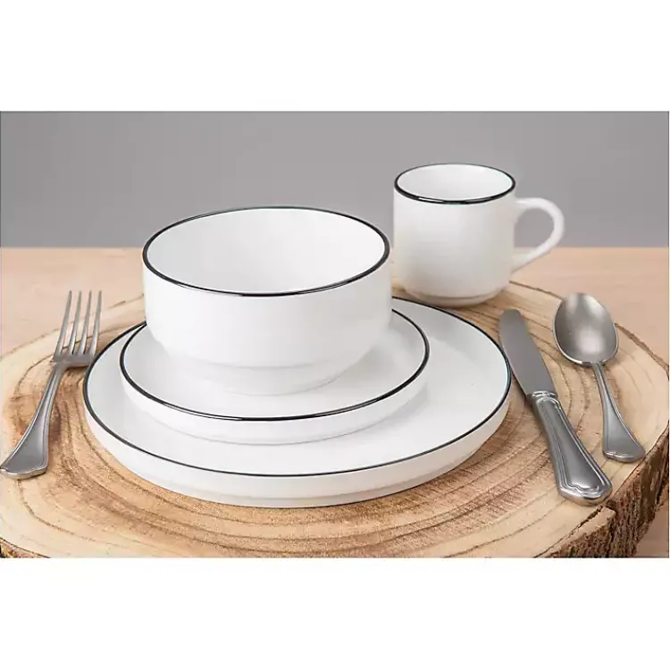 Kirklands Home with Black Rims 16-pc. Dinnerware Set White Hot