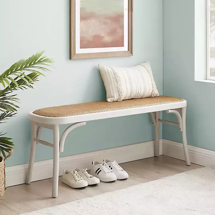 Kirklands Home Wood & Rattan Conelly Bench White Online