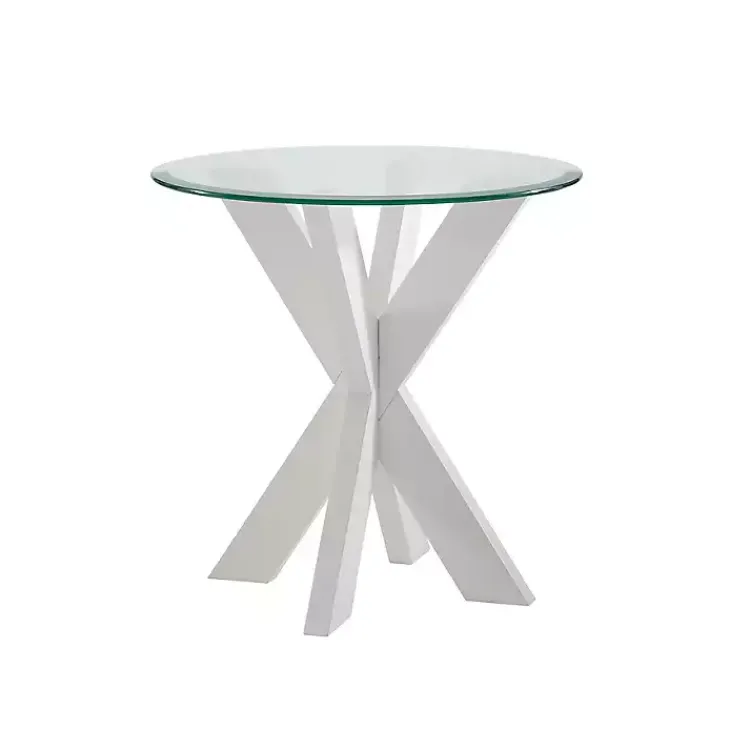 Kirklands Home Wood and Glass Top X-Base Accent Table White Online