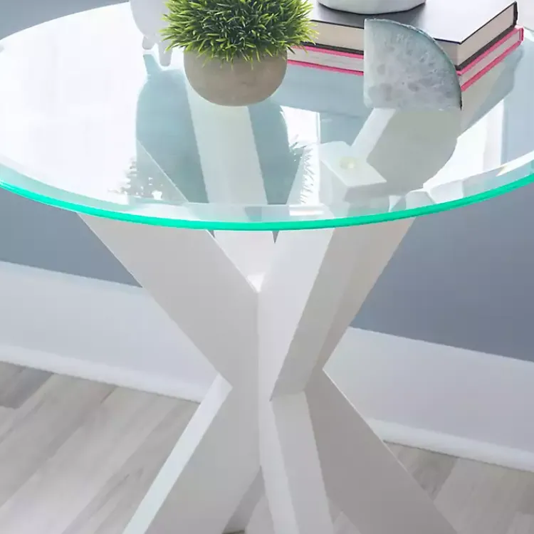 Kirklands Home Wood and Glass Top X-Base Accent Table White Online