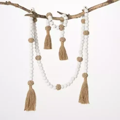 Decorative Accents>Kirklands Home White Wood and Jute Beaded Garlands, Set of 2
