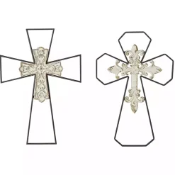 Kirklands Home White Wood and Metal Cross Wall Plaques, Set of 2 Outlet