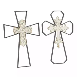Kirklands Home White Wood and Metal Cross Wall Plaques, Set of 2 Outlet