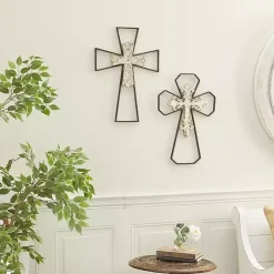 Kirklands Home White Wood and Metal Cross Wall Plaques, Set of 2 Outlet