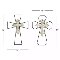 Kirklands Home White Wood and Metal Cross Wall Plaques, Set of 2 Outlet