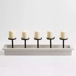 Candle Holders>Kirklands Home White Wood and Metal Pillar Candle Runner