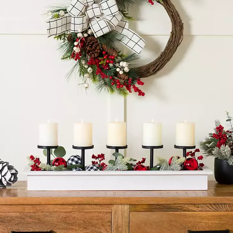 Candle Holders>Kirklands Home White Wood and Metal Pillar Candle Runner