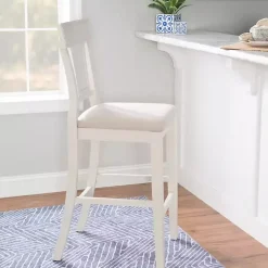 Kirklands Home Wood and Rattan Upholstered Bar Stool White